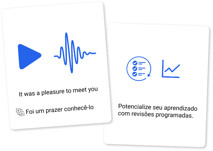 Demonstração de flashcards com áudio e repetição espaçada